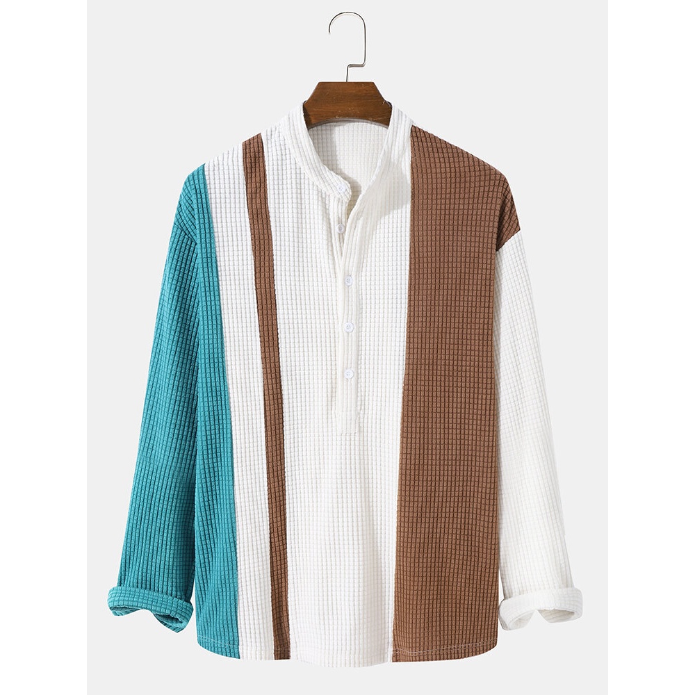 Mens Corduroy Color Block Long Sleeve Shirts - White S
