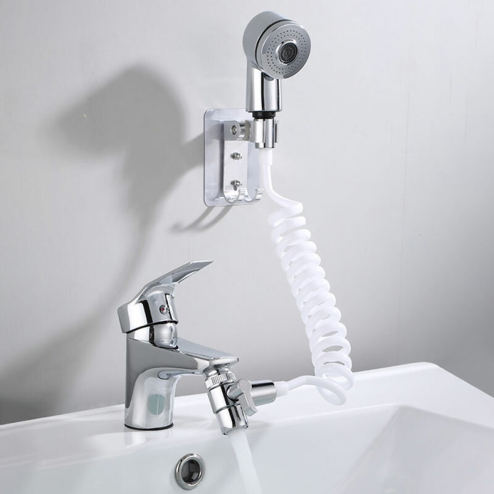 Bathroom Bathtub Wash Face Basin Water Tap External Shower Hand Held Spray Mixer Spout Faucet Tap Wall Mounted Kit Rinser Extension Set Hair Washing