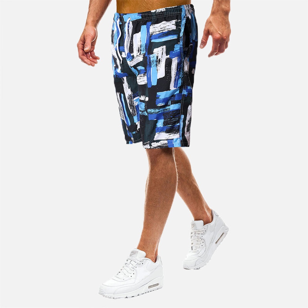 Mens Summer Beach Vacation Loose Printed Board Shorts - L Blue - Image 2