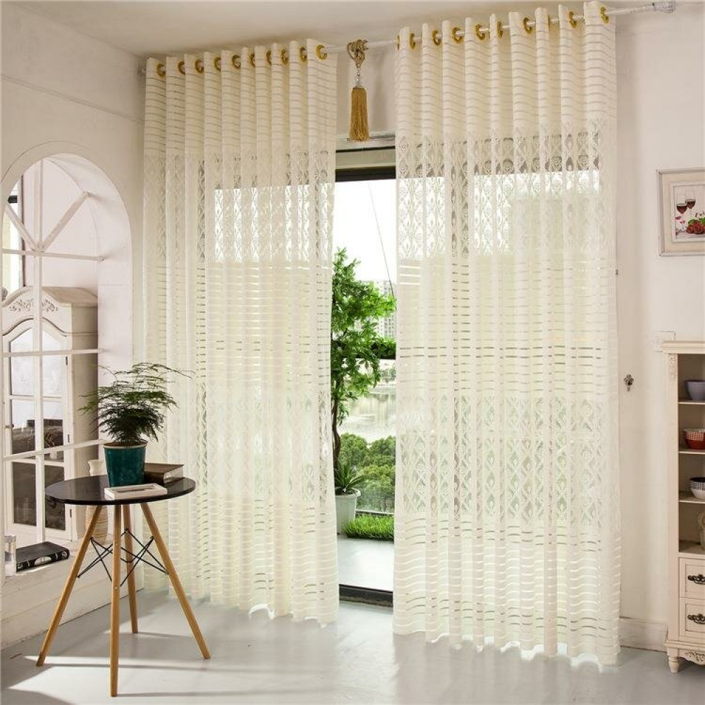 2 Panel Jacquard Lace Sheer Tulle Curtains Bedroom Living Room Hollow Out Window Screening - Beige 100*213 - Image 2