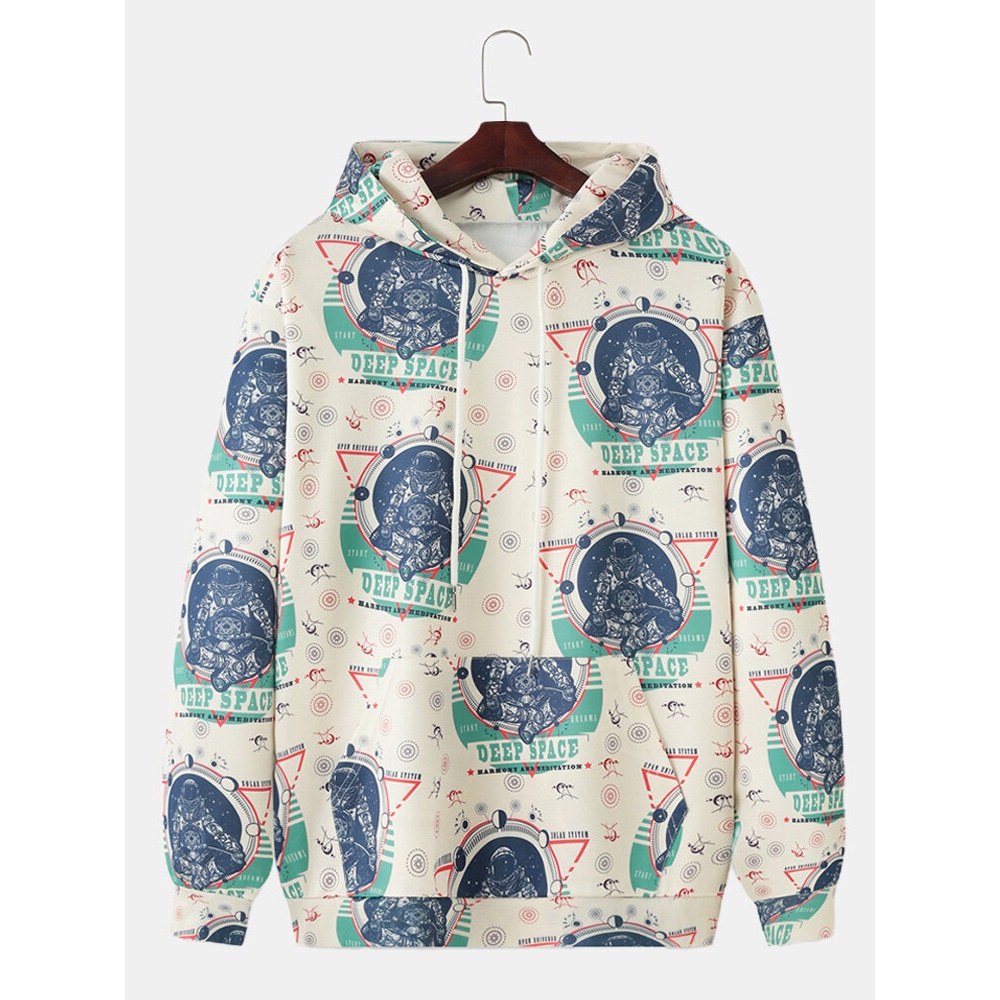 Astronaut Print Long Sleeve Kangaroo Pocket Hoodies For Men - Light Blue 2XL