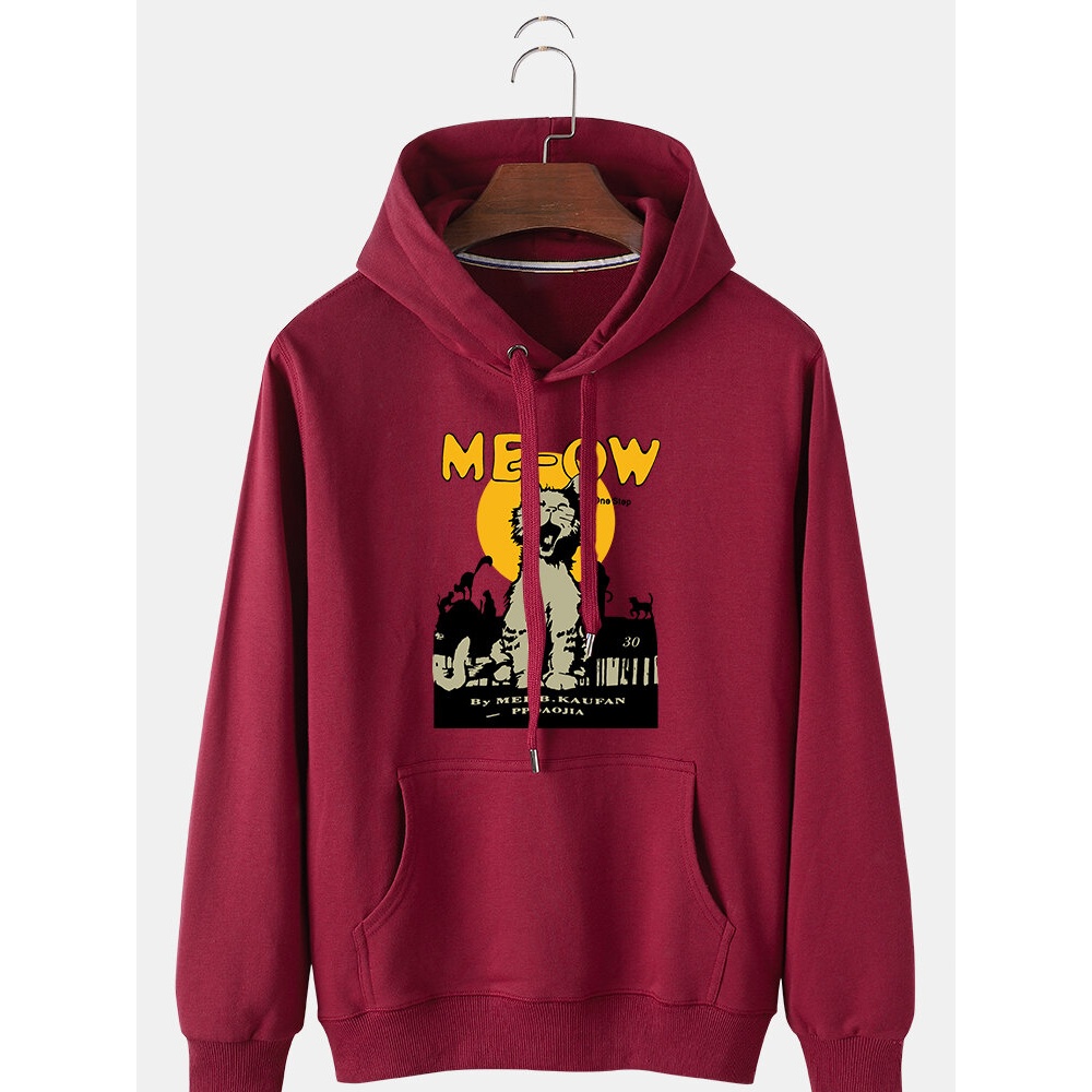 Mens Cartoon Animal Print Long Sleeve Warm Linning Hoodies With Pocket - Navy S