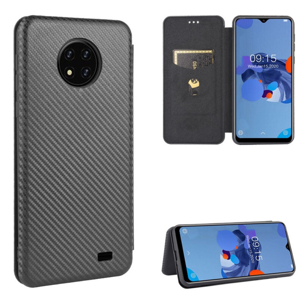 for Oukitel C19 Case Carbon Fiber Pattern Flip with Card Slot Stand PU Leather Shockproof Full Body Protective Case - Black - Image 2