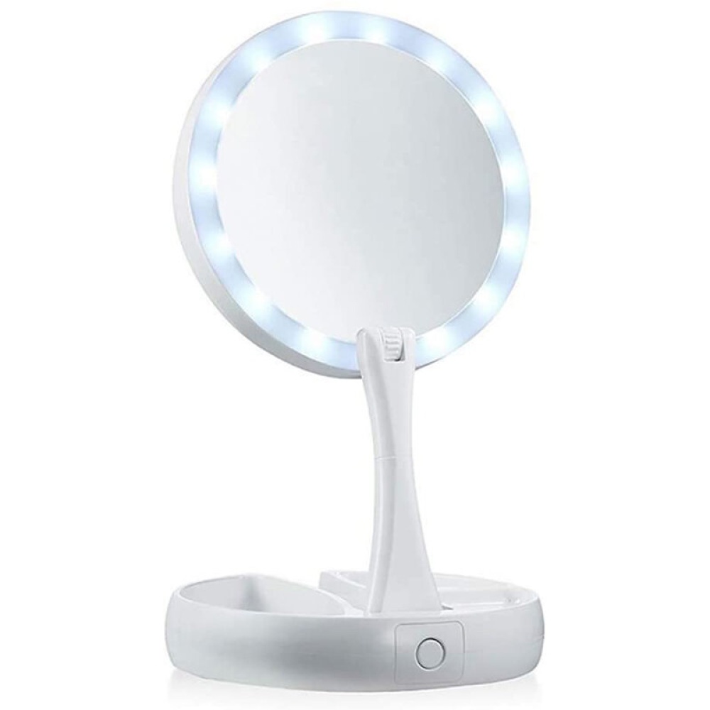 10X Magnifying Lighted Double-Sided Makeup Mirror LED Bathroom Travel Foldable - Image 2