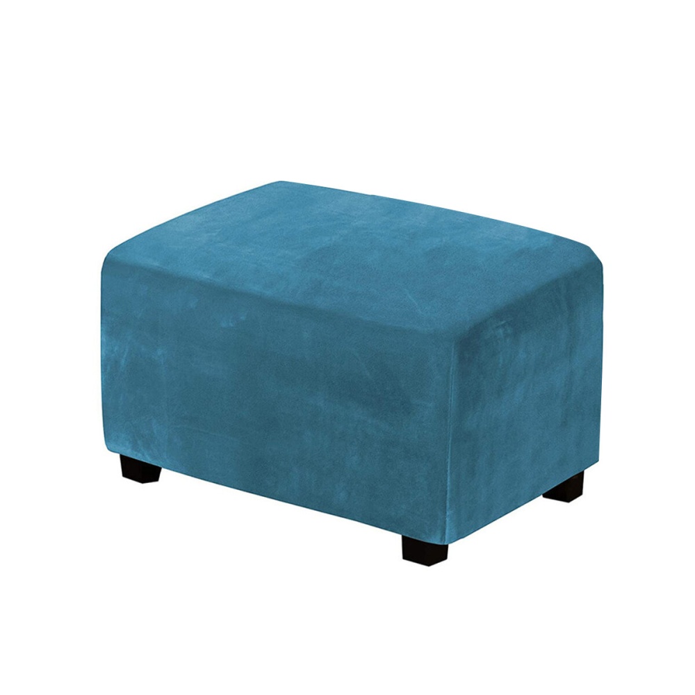 Plush Ottoman Footstool Cover Polyester Stretch Sofa Footrest Covers Home Living Room Furniture Supplies - Light Blue - Image 2