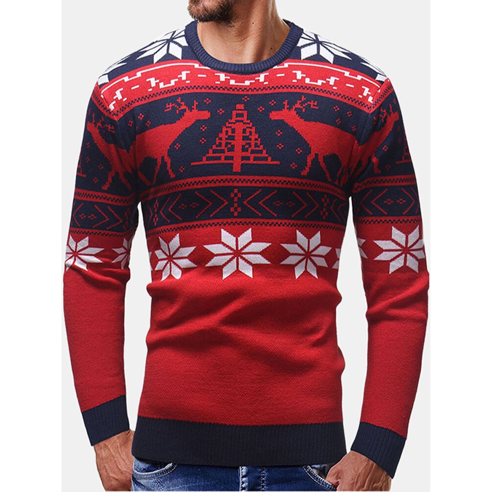 Men Casual Peaceful Deer Printed Long Sleeve Pullovers - S Black