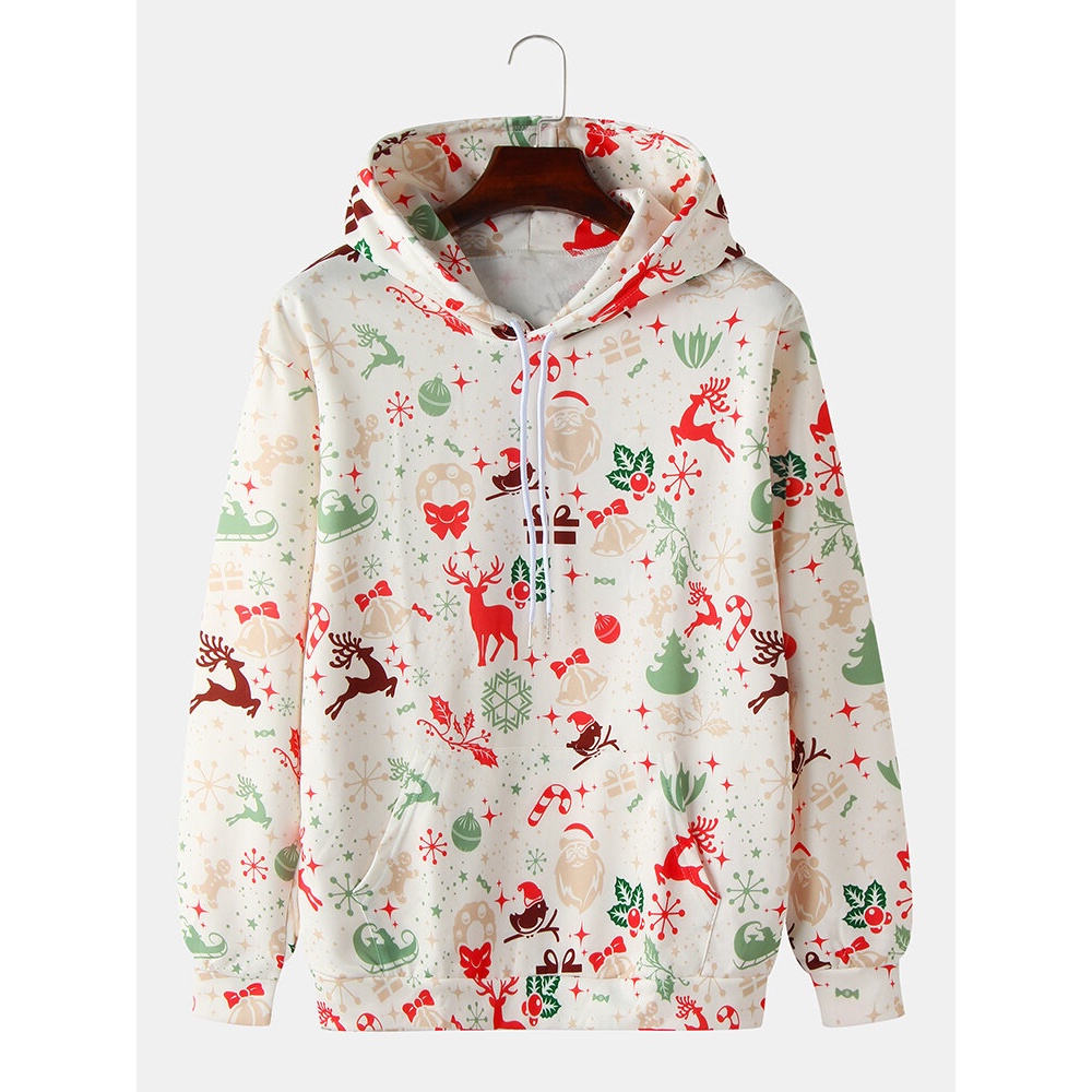 Mens  Style Cartoon Print Long Sleeve Hoodies With Pocket - XL White