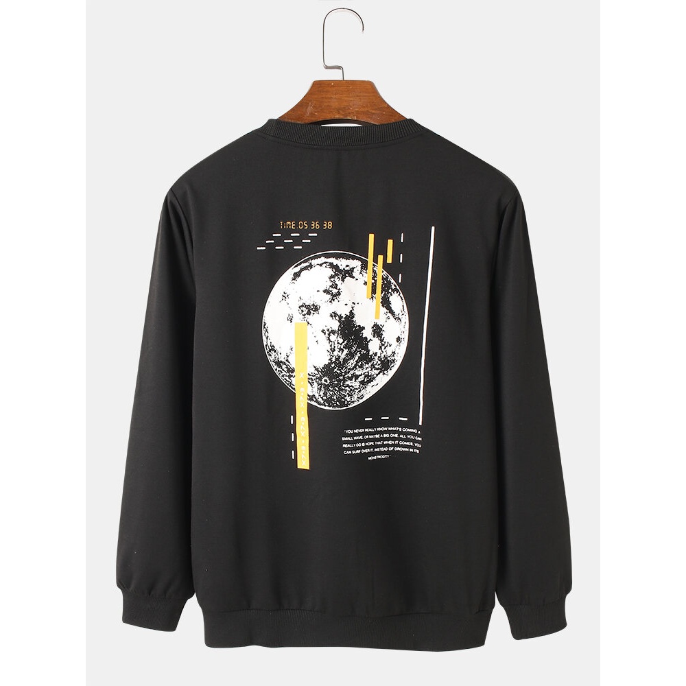 Mens Back Earth Text Graphic 100% Cotton Overhead Sweatshirts - Black L
