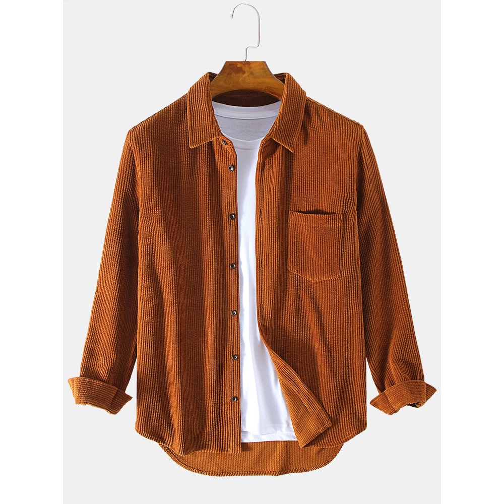 Mens Corduroy Chest Pocket Long Sleeve Comfy Casual Shirts - 3XL Grey