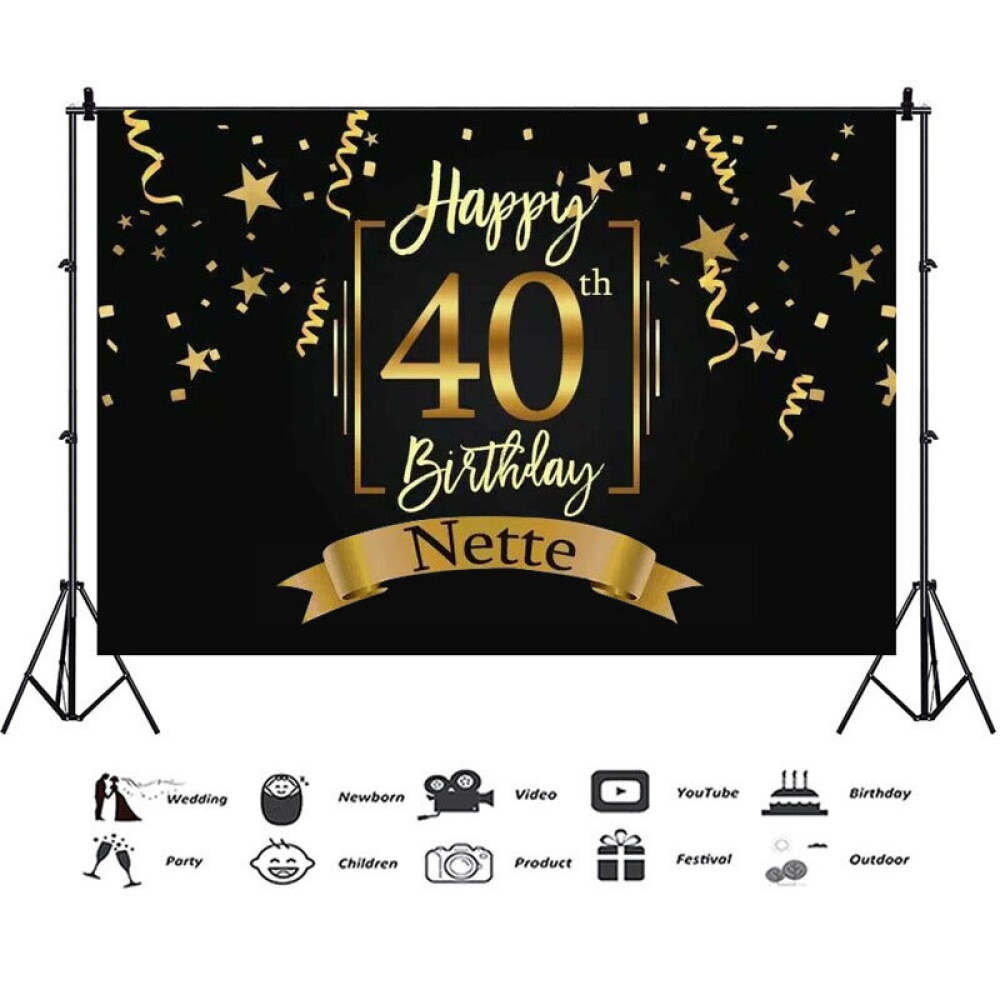 30/40/50th Happy Birthday Black Photography Backdrop Gold Photo Background Props Party Decoration - Type A - Image 2