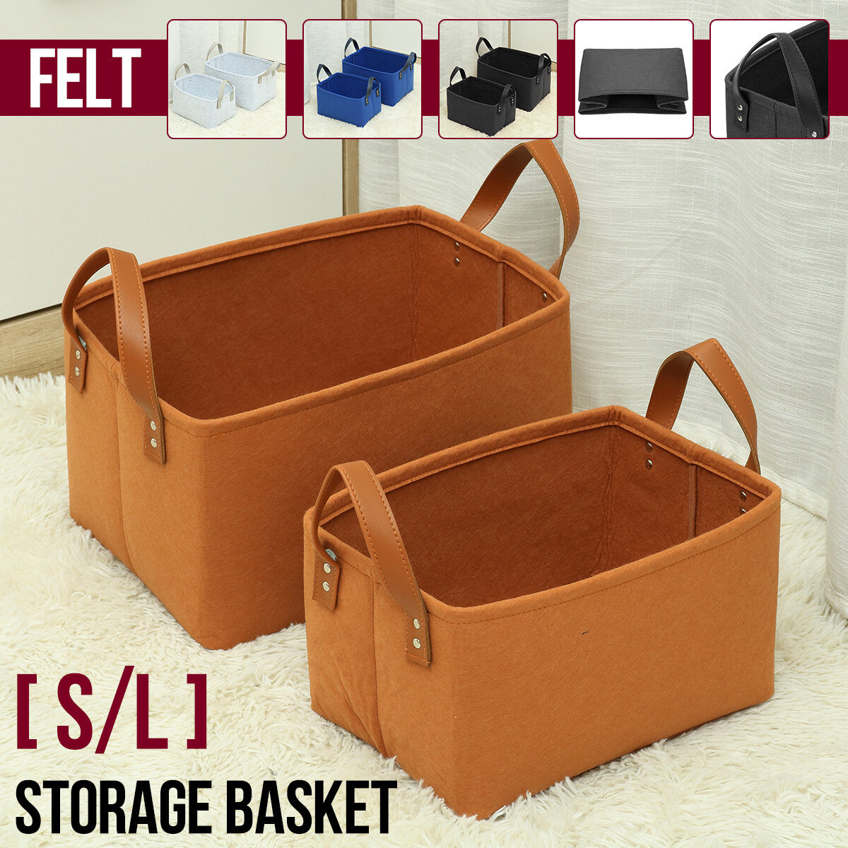 Portable Folding Large Capacity Felt Storage Basket Bag Container Desktop Organizer - Blue S - Image 2