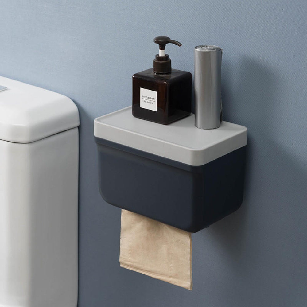 Creative Wall Mount Paper Roll Holder Dispenser Toilet Tissue Box Waterproof Paper Holder - Dark Blue