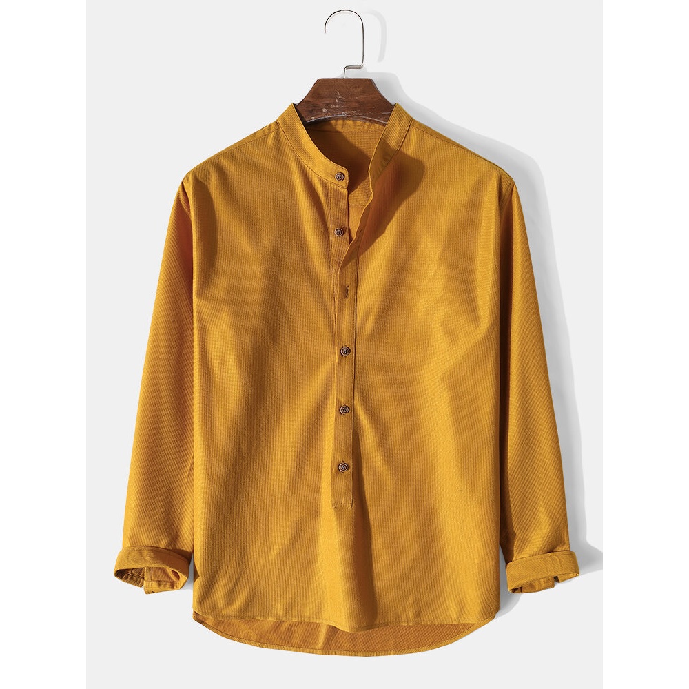 Mens Solid Color Brief Style Button Front Long Sleeve Henley Shirt - Green S