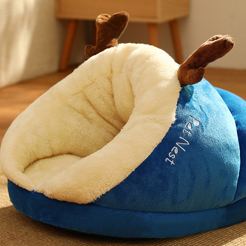 Winter Warm Plush Cozy Nest Slippers Shape Thickened Sleeping Cushion Mat For Small Medium Cats Dogs blue elk M [50 x 35 30cm]