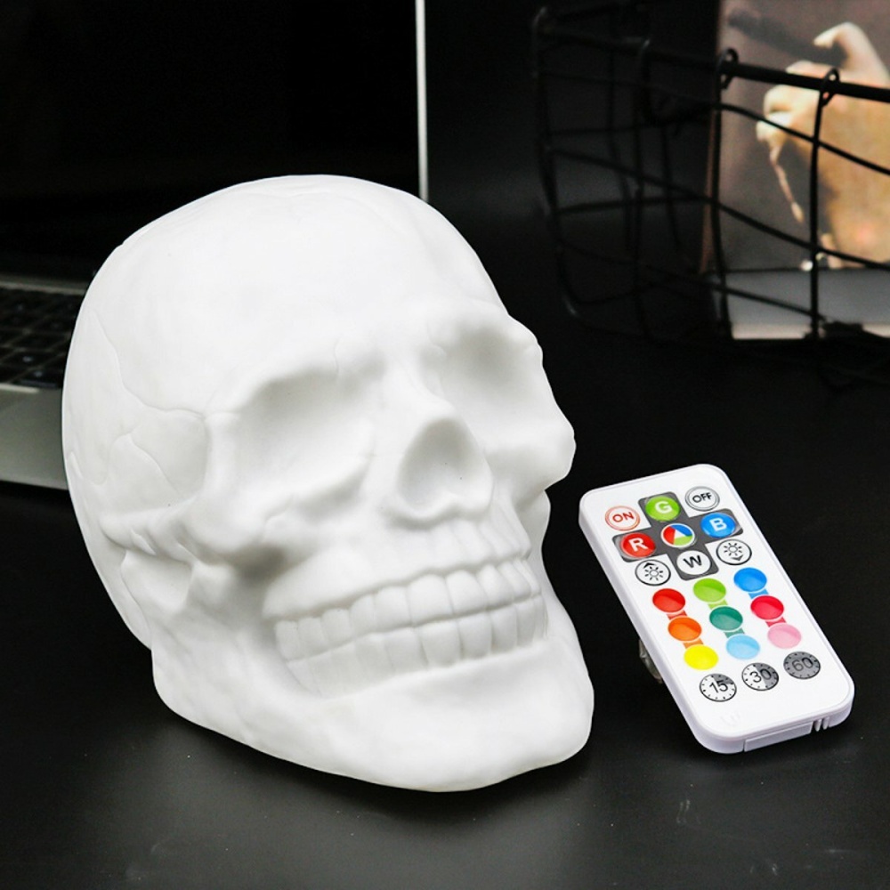 3D Colorful LED Skull Night Light Remote Control Stress Relief USB Rechargeable - Image 2