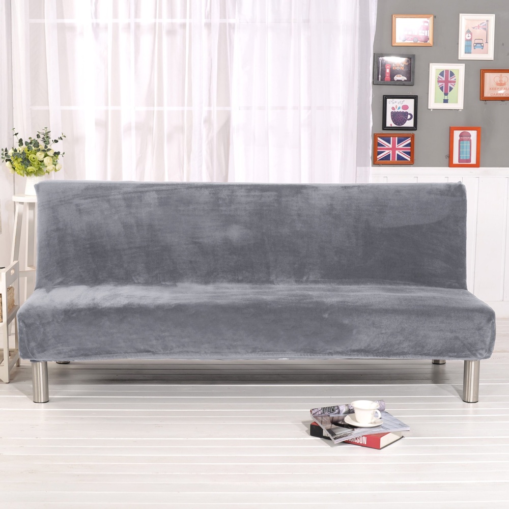 Soft Stretchy Silky Thicken Sofa Cover Elastic Full Cover Without Armrest Folding Sofa Bed Cover Sofa Cushion - Grey S - Image 2