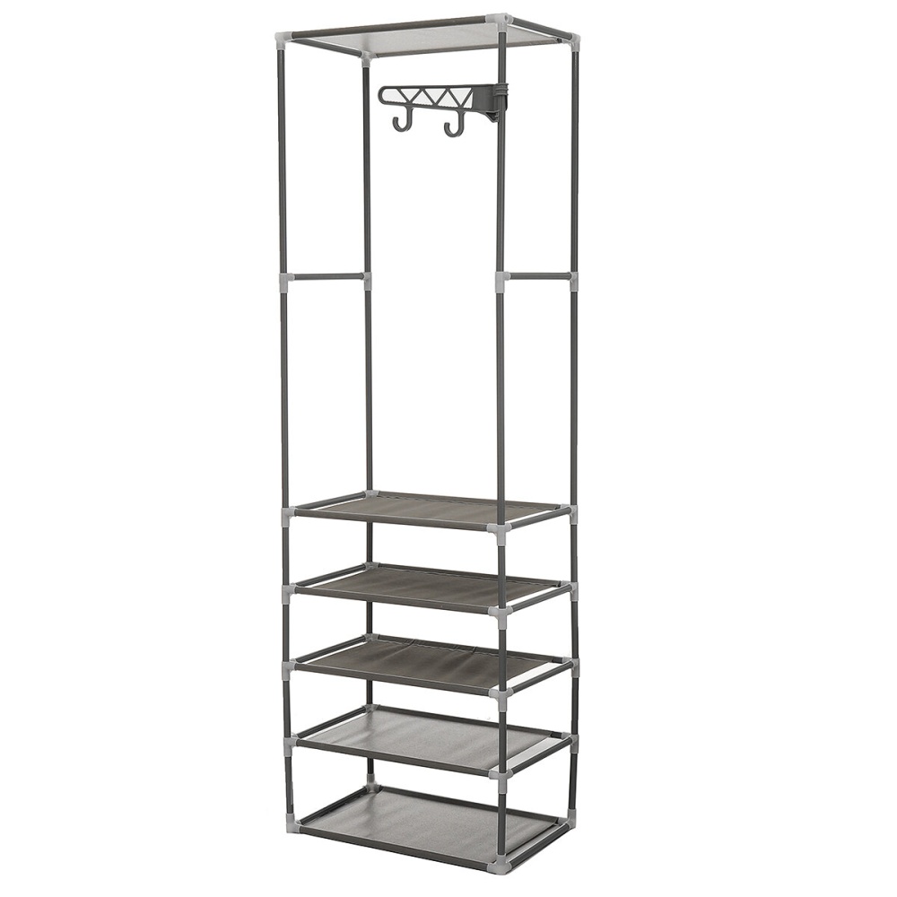 Storage Coat Rack Bedroom Simple Floor Standing Hanging Clothes Shelf Hanger - Silver gray - Image 2