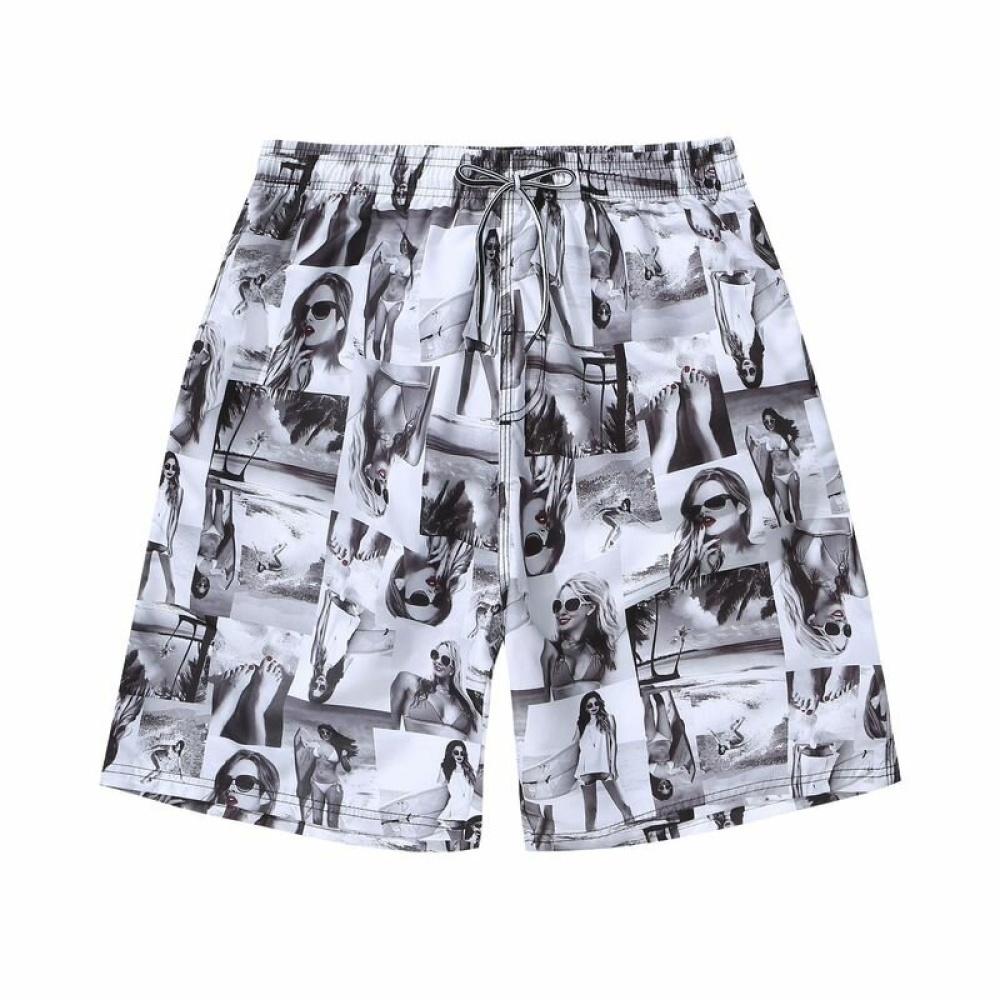 Men Beach Shorts Breathable Quick Dry Summer Swimwear Surfing Pants with Mesh Lining - White L
