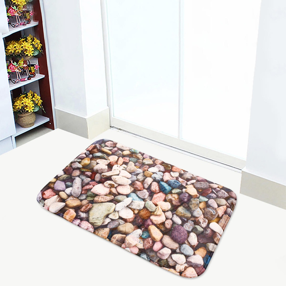 Stones Soft Flannel Kitchen Living Room Floor Mat Rug Non-slip Door Mat Carpet - L - Image 2