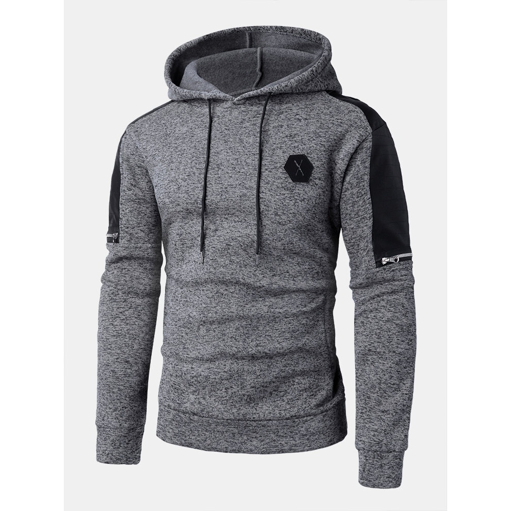 Mens Vintage Side Patchwork Pocket Long Sleeve Warm Hoodies - Dark Grey M