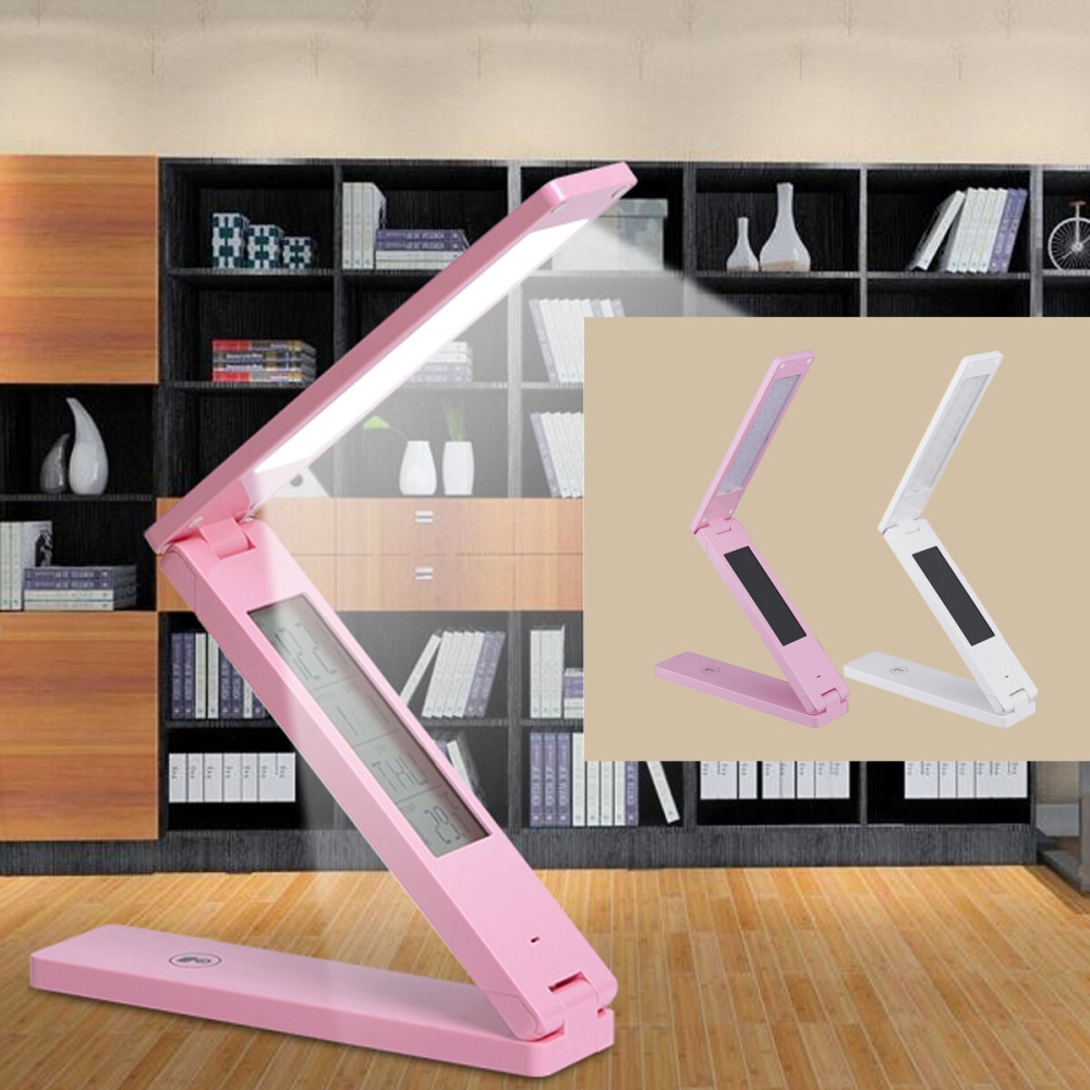 Portable Folding Touch Control LED Reading Light Dimmable LCD USB Table Desk Lamp - Pink - Image 2