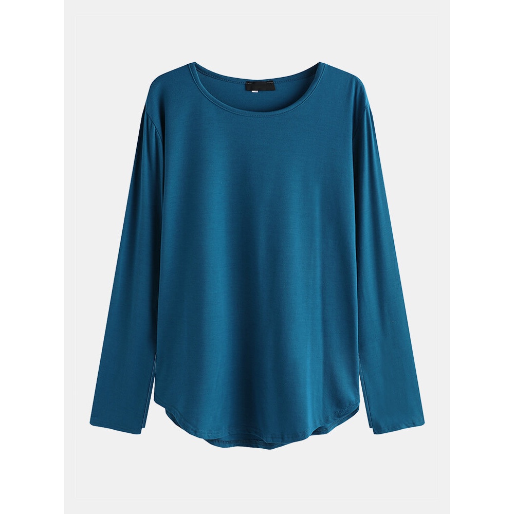 Mens O-Neck Slim Solid Color New Trend Bottoming Long Sleeve Shirts - 4XL White