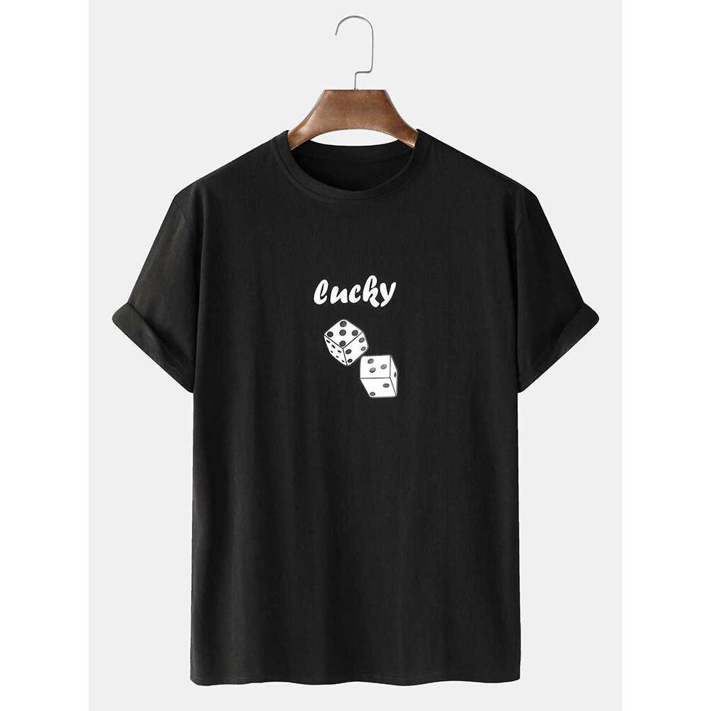 Mens Dice Pattern Print Loose Light Casual Cotton Round Neck T-Shirts - Khaki XL