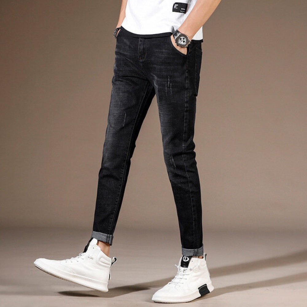 New Men's Thin Denim Casual Feet Nine Pants - 29 (2 feet 2) Black