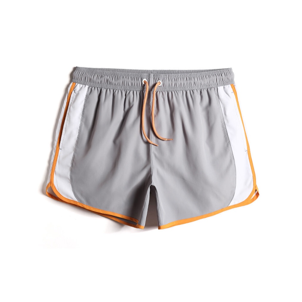 Mens Patchwork Quick Dry Drawstring Waist Beach Holiday Loose Board Shorts - Grey S
