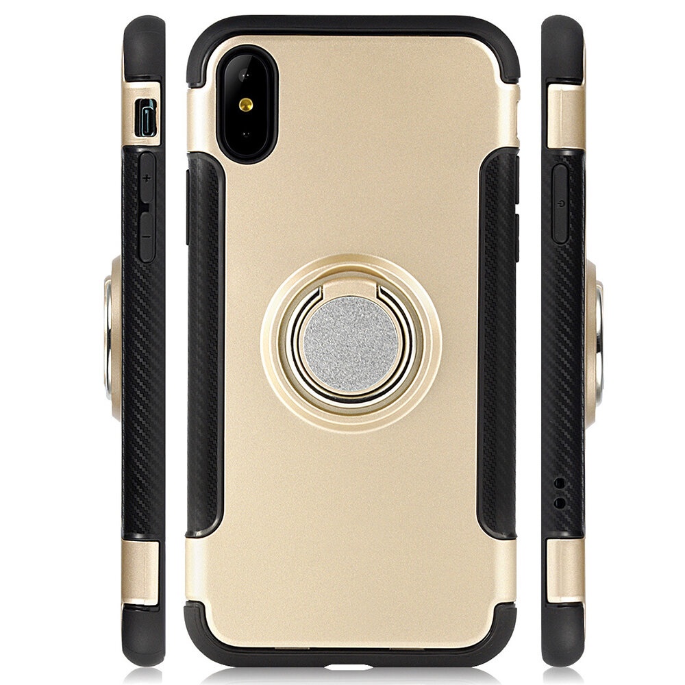 QII for iPhone X / 6 Case Pure with Ring Holder Silicone Shockproof Protective Case Back Cover - Gold iPhone 6 - Image 2