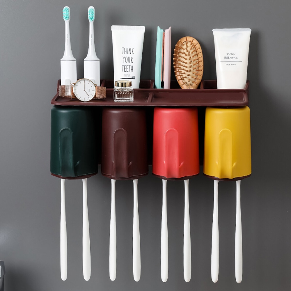 2/3/4 Cups Toothbrush Holder Rack Toothpaste Extruder Dispenser Wall-mounted - B 5Pcs 2 cup - Image 2