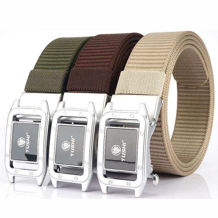 TUSHI Metal Press Buckle Belt Men's Tactical Waist Belt 120CM 3.5CM,Leisure Nylon Belt,Punch Free Automatic Buckle - Navy blue - Image 2