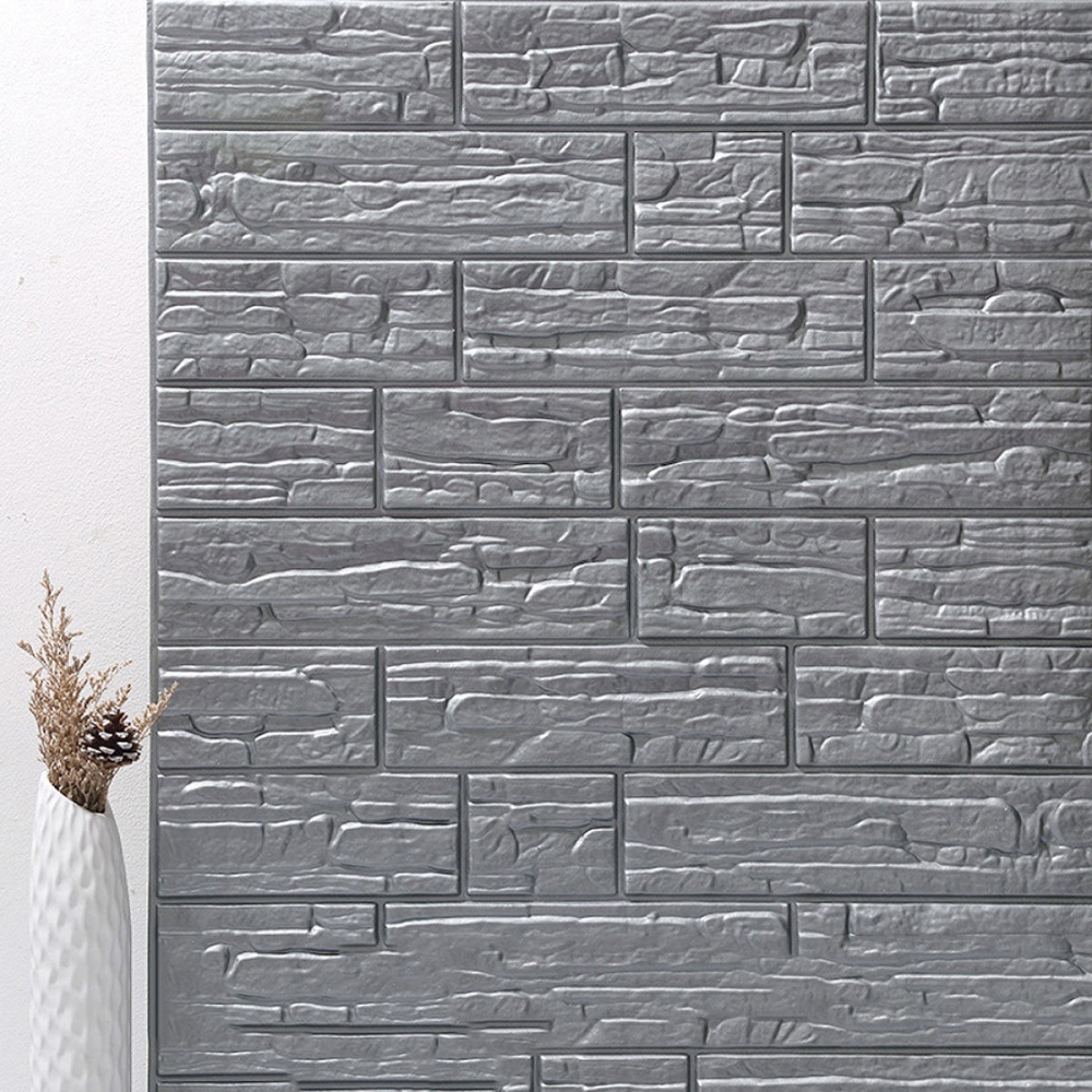 70x77cm 3D Brick Wall Sticker Wallpaper Decor Foam Waterproof Wall Covering Wallpaper DIY Background - 5 Pcs Grey - Image 2