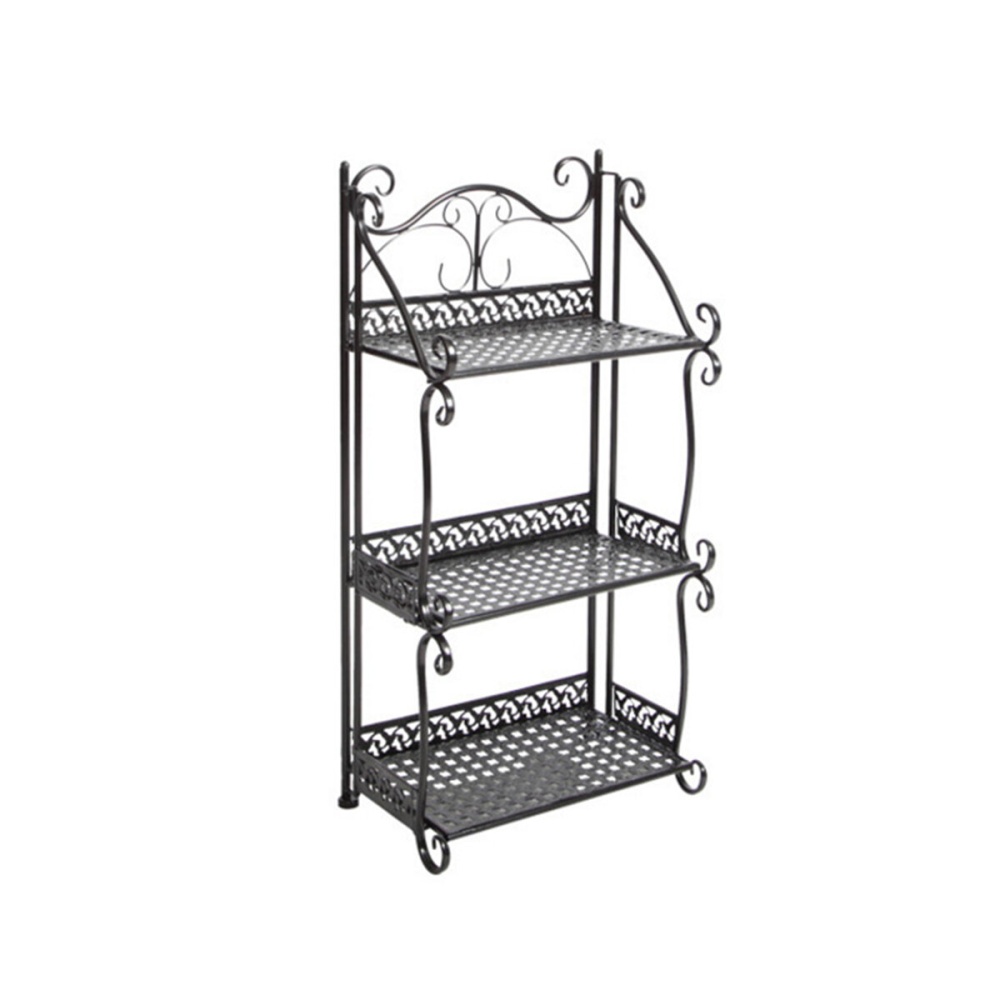 3 Layers Storage Rack Iron Art Shelf Multi Functional Kitchen Bathroom Corner Storage Rack for Home Decor Rack - Bronze - Image 2