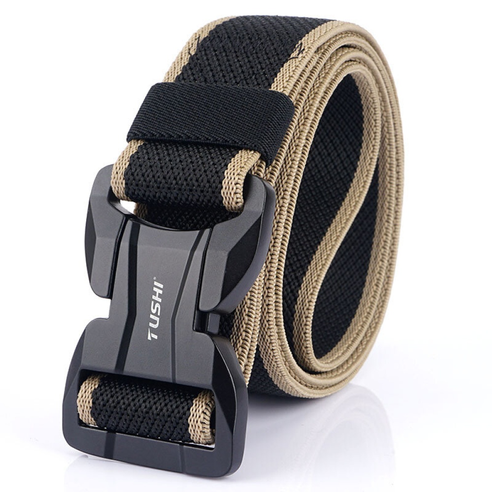 TUSHI 125cm Men Fashion Nylon Waist Belts With Automatic Magnetic Buckle Quick Unlock Tactical Belt Long Belt - Black & Gray