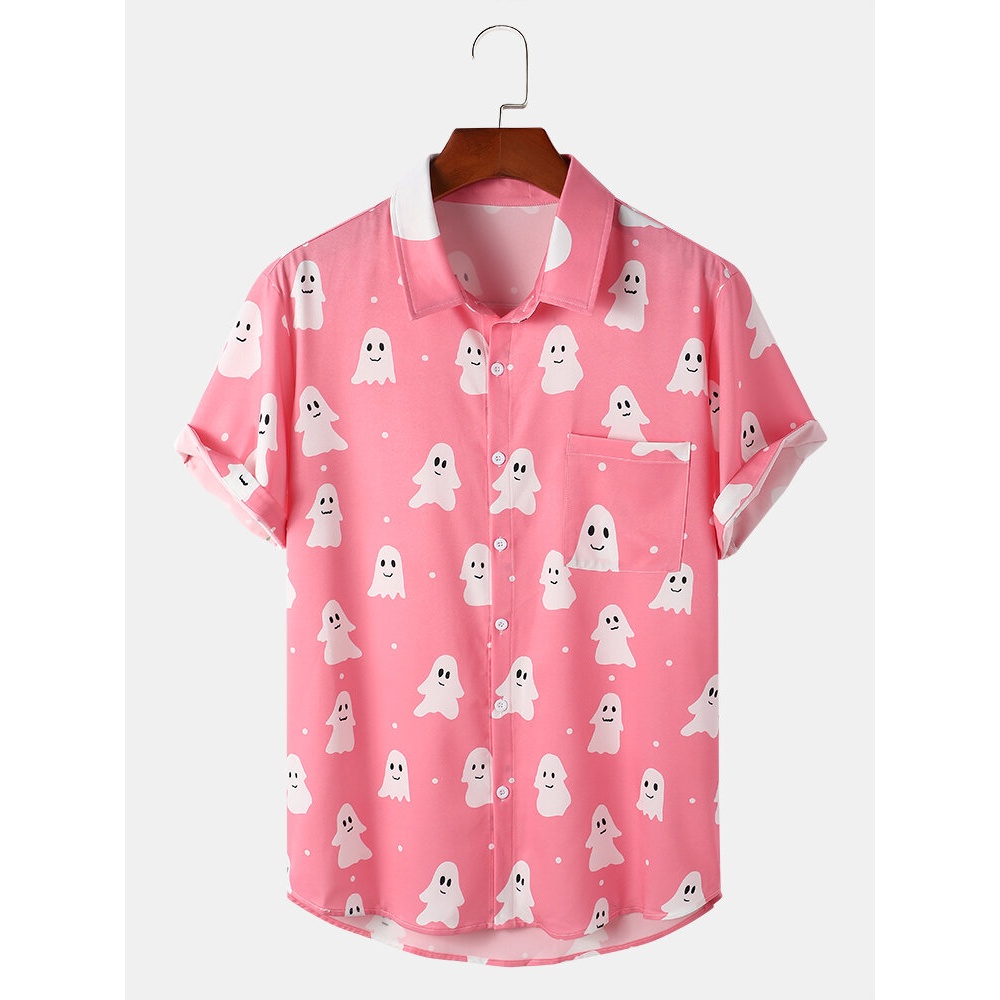 Mens Ghost Cartoon  Casual Shirts - Pink S