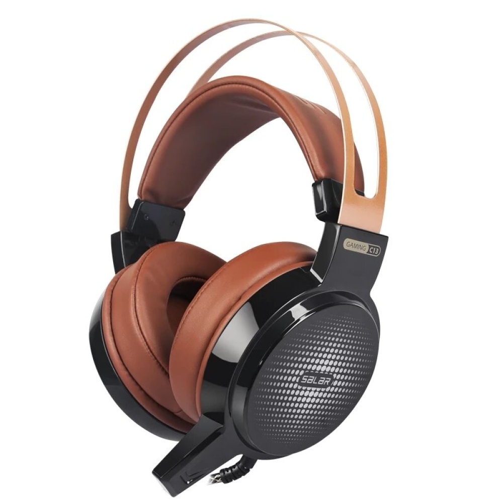 C13 Gaming Headset Wired LED Light Over-Ear Stereo Deep Bass Headphones with Microphone for Computer Gamer - Brown - Image 2