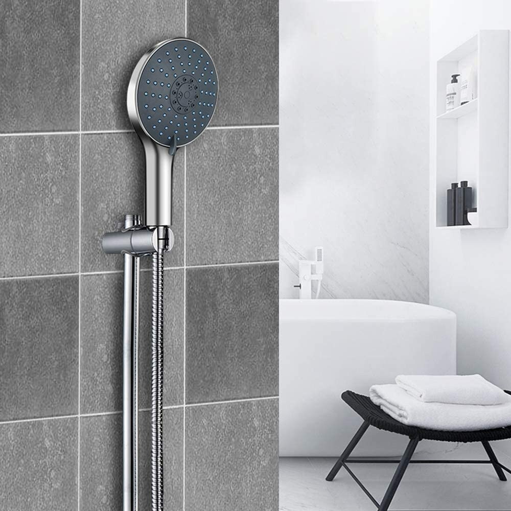 7 Modes Shower Head Large Panel with Stainless Steel Hose Water Saving Pressure Raising Showerhead Chrome Universal Shower Head - Blue Without Hose - Image 2