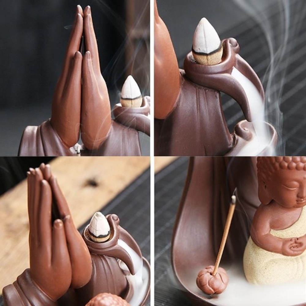 Little Monk Lotus Backflow Ceramic Cone Buddhist Incense Burner Holder Decorations - C - Image 2