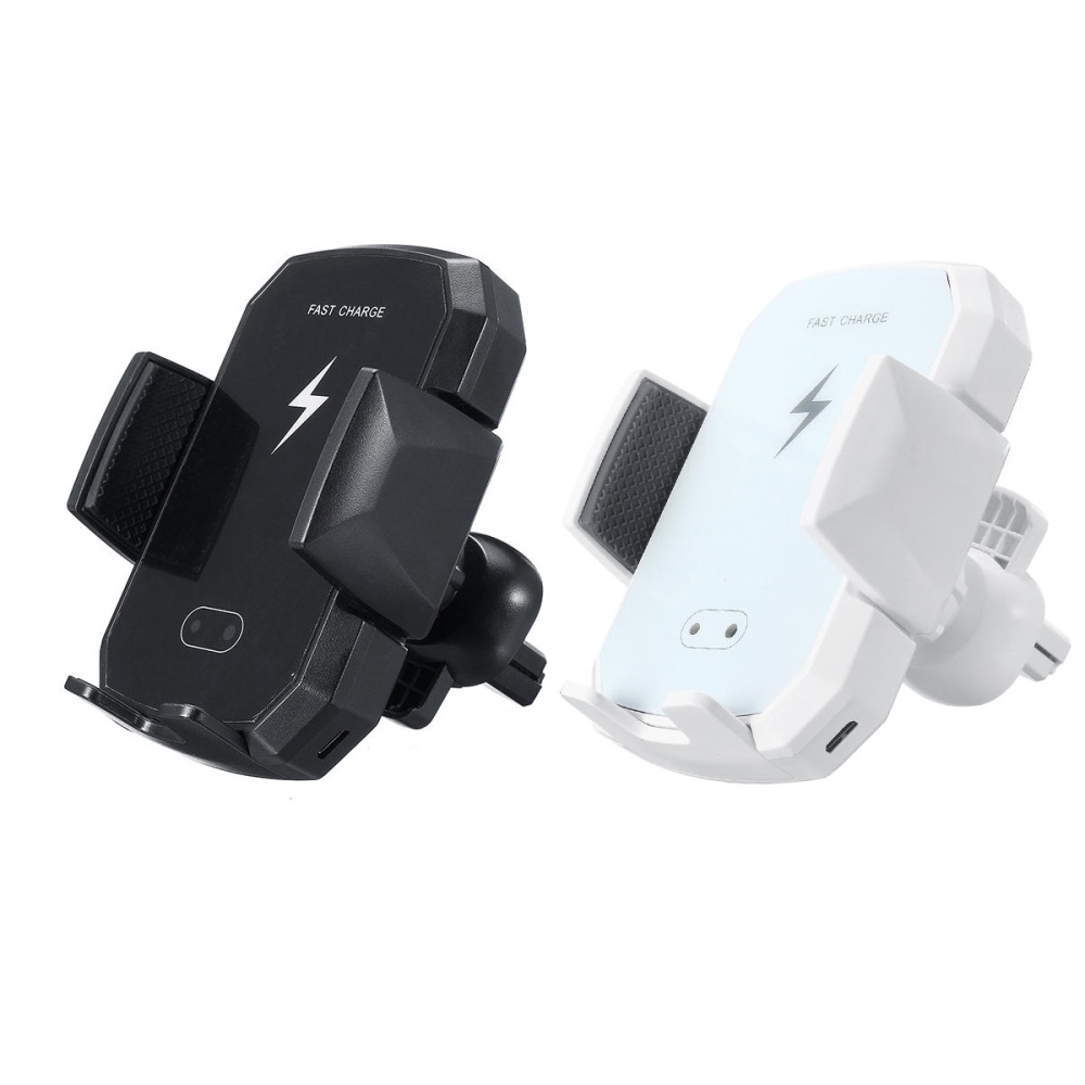 2 Color Wireless Charger Charging Car Phone Holder Infrared Sensor Bracket for Mobile Phone - White