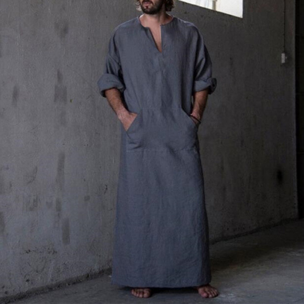 INCERUN Vintage Loose Comfy Cotton Kaftan Tops Plue Size Long Robe Loungewear Tunics for Men - S Blue - Image 2