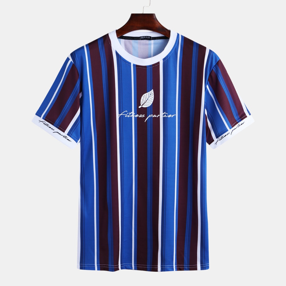 Men Vertical Stripe Short Sleeve Hawaiian T-Shirts - S #1