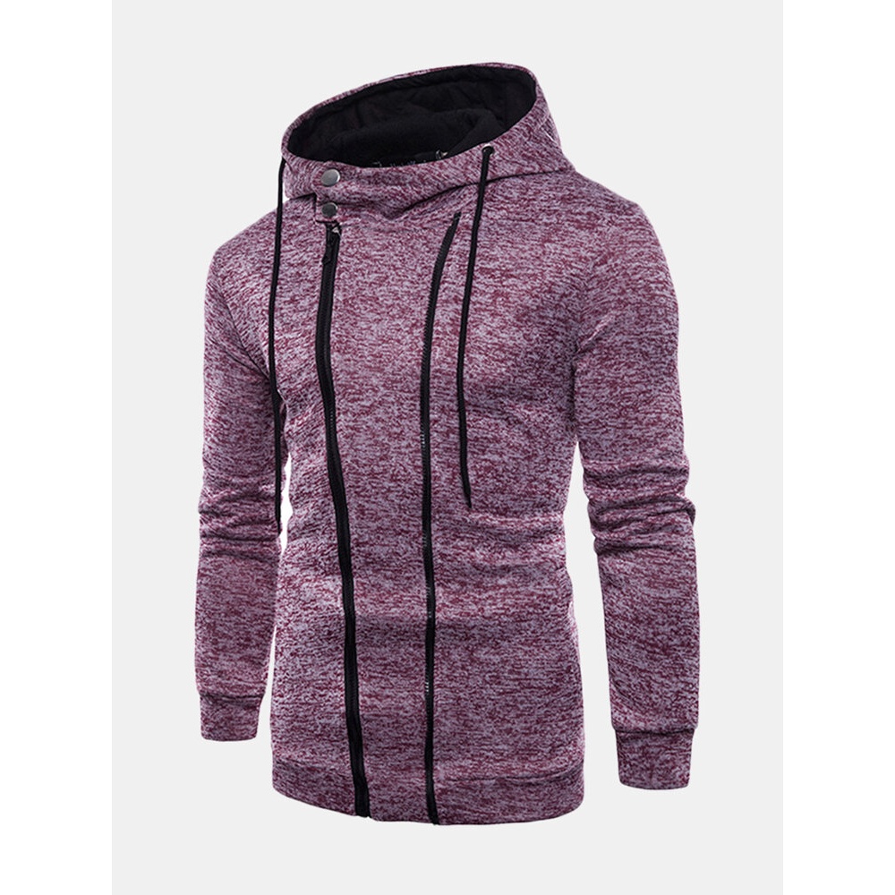 Casual Double Zipper Up Design Hooded Sweatshirt - M Wine Red