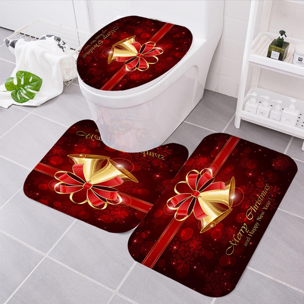 180x180cm Bow  Shower Curtain Pedestal Rug+Lid Toilet Cover Bath Mat - #1 - Image 2