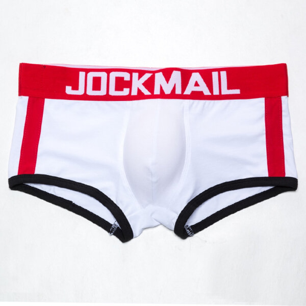 JOCKMAIL Mens Contrast Color Printing Boxer Briefs U Convex Padded Mid Rise Underwear - L White