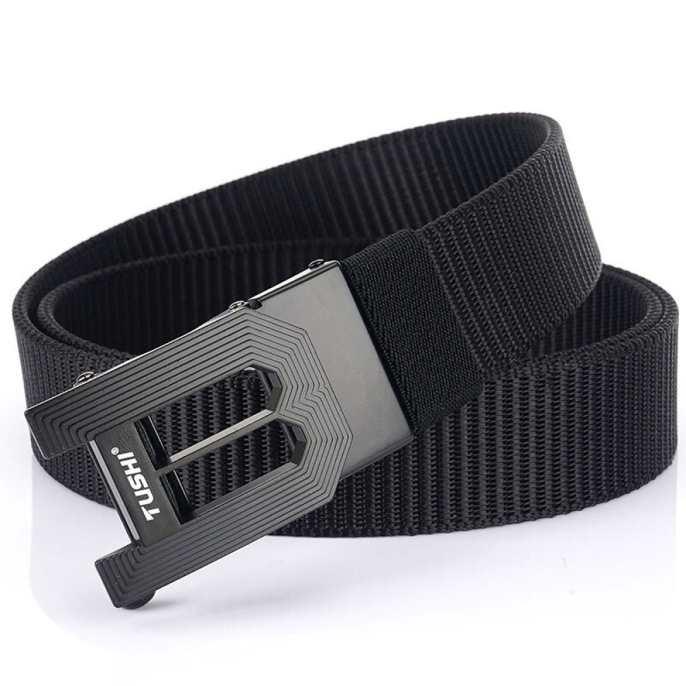 TUSHI 125x3.5cm Tactical Belt Nylon Webbing Heavy-Duty Quick-Release Metal Buckle Belt Fishing Hunting - Gun grey+ Blue