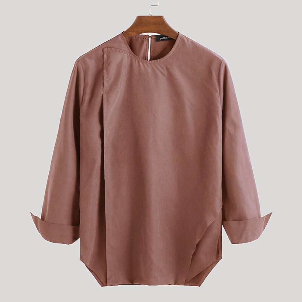 Mens Solid Color V Neck Tops Vintage Casual Shirts - S Pink