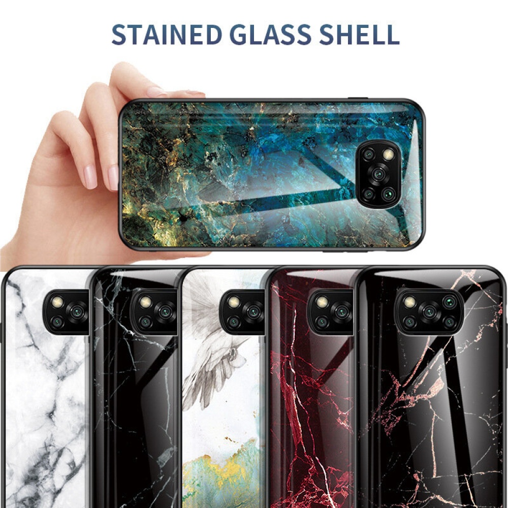 for POCO X3 PRO / POCO X3 NFC Case Marble Pattern Colorful Tempered Glass Shockproof Scratch-Resistant Protective Case Non-original - Green - Image 2