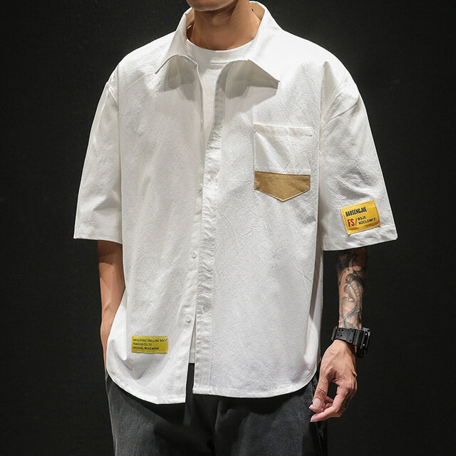 Men's Casual Short-sleeved Shirt Season New Large Size Short-sleeved Shirt Shirt Men's Clothing - 2XL Yellow - Image 2