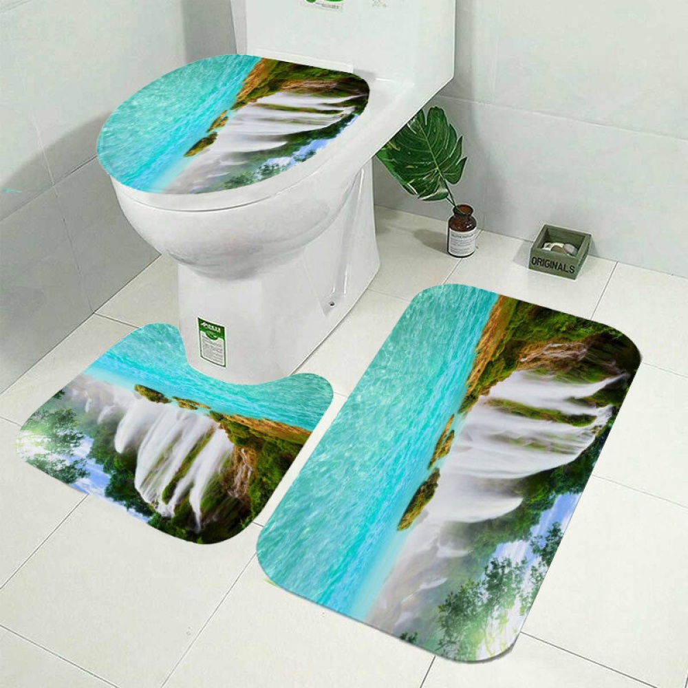 Shower Curtain Toilet Seat Cover Mat Bathroom Product Bathroom Accessories Set for Home Decor - A - Image 2